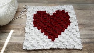 How to Crochet a C2C corner to corner Heart Square Graph VIdeo 2 [upl. by Odnalo]