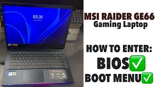 MSI Raider GE66 Gaming Laptop  How To Enter Bios UEFI amp Boot Menu Options [upl. by Nnairahs]