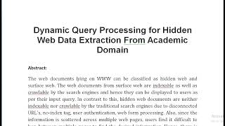 Dynamic Query Processing for Hidden Web Data Extraction From Academic Domain [upl. by Lozano]