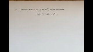 32 Find a fg b fg c fg and d f⁄g and state their domains fx√3x gx√x21 [upl. by Garbe592]