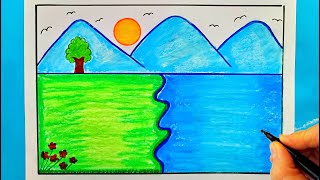 Çok Kolay Manzara Resmi Çizimi 🌅 Doğa Resmi Çizimi  How To Draw Very Easy Scenery  Kolay Çizimler [upl. by Lorenzo]