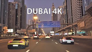 Dubai 4K  Driving Downtown  Skyscraper Sunset [upl. by Ellecrad]