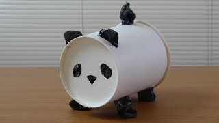 Panda Made of Paper Cup and Handkerchief 紙コップとハンカチでつくる「ぱんだ」 Panda Hecho con Vaso de Papel y Panuelo [upl. by Aliuqat]