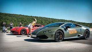 FERRARI F12 N Largo vs LAMBORGHINI Huracán DRAG RACES  DAY11  LIONS RUN 2017 [upl. by Corty]