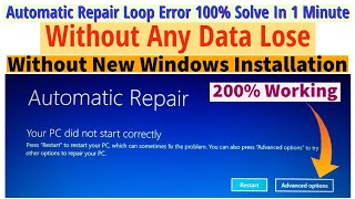 Automatic Repair Window 10 Loop Fix  Your PC did not start Correctly  How To Repair Windows 10 [upl. by Jaunita395]