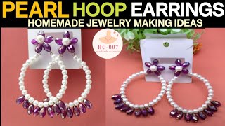 DIY pearl HOOP earrings  How to make earrings with beads  HANDICRAFT007 [upl. by Youngran]