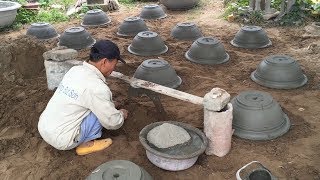 Production A Cement Pot Easy With Manual Tools Homemade  Traditional Construction Techniques [upl. by Elstan]