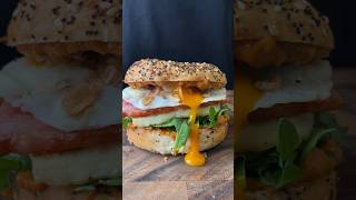 Bacon Egg Haloumi w Romesco Sauce 🥯bagel sandwich asmr contentcreator shorts [upl. by Alvie]