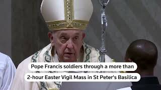 Pope soldiers through Easter Vigil despite health woes  REUTERS [upl. by Eyatnod477]