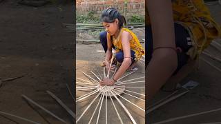 Hardworking Girl Making Bamboo Basket in Village shorts [upl. by Borlow]