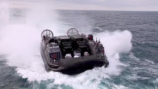 Landing Craft Air Cushion LCAC Hovercraft Docking On USS Kearsarge [upl. by Ainolopa697]