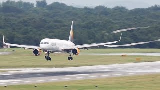 Boeing 757 vortex Landing at Düsseldorf Condor Boeing 757300 HD [upl. by Ameehs79]