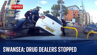 Wales Car upended as Swansea drug dealers fail to escape police [upl. by Anomor761]