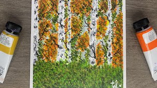 Birch Tree Forest Painting for Beginners  Acrylic Painting for Beginners [upl. by Lisbeth568]