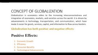 CONCEPT OF GLOBALIZATION  POSITIVE AND NEGATIVE EFFECTS OF GLOBALIZATION  ECONOMICS LECTURE [upl. by Artur]