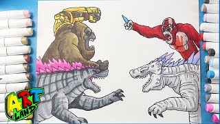 How to Draw Godzilla x Kong vs Shimo x Skar King  Godzilla x Kong The New Empire [upl. by Cilegna]