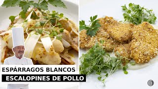 ESPÁRRAGOS blancos en tres texturas  ESCALOPINES de POLLO con salsa de queso  con Arguiñano [upl. by Lodovico]