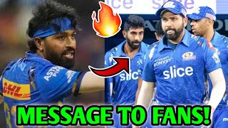 Hardik Pandya MESSAGE for MI Fans🔥 Hardik Pandya Rohit Sharma MI 2024 Cricket News [upl. by Alya]