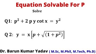 Equation solvable for p in hindi  first order and higher degree  part 2 [upl. by Ion]