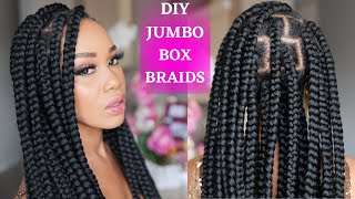 🔥How To DIY JUMBO BOX BRAIDS RUBBER BAND METHOD  Beginner Friendly Protective Style  Tupo1 [upl. by Madox12]