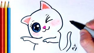 fastversion How to Draw Cat Winking  Step by Step Tutorial [upl. by Aicilaana]