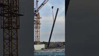 Tower crane lifts the bottom formwork of girder after pouring concrete [upl. by Nirehtac]