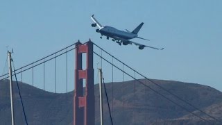 Amazing 747 jumbo jet low pass over the Golden Gate quotKai Takquot comment [upl. by Naegem296]