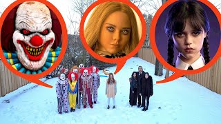 drone catches Wednesday Addams vs M3GAN vs Clowns at haunted park huge battle [upl. by Oleta]