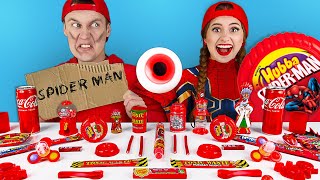 ASMR MUKBANG Only Red Superhero Desserts  Eating One Color Food Challenge by HaHaLoL [upl. by Elok55]