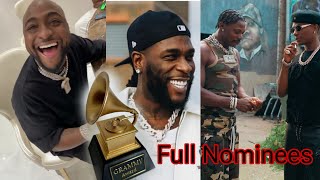 Grammy Award Nominations Full ListDavido Wizkid Burna Boy And Asake [upl. by Eatnod]