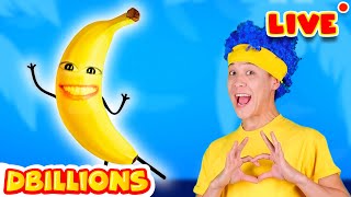 LIVE  D Billions Top Healthy Fruits Kids Songs  Banana Mommy Mommy give me Yummy with Puppets [upl. by Aicirtan]