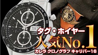 【商品紹介】タグホイヤー カレラ クロノグラフ キャリバー16 2013年にモデルチェンジしたデイデイト仕様のスポーティーな黒文字盤 [upl. by Charbonneau992]