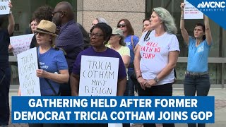 Gathering held outside government center as State Rep Tricia Cotham switches parties [upl. by Lorianna]