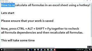 How to recalculate all formulas in an excel sheet using a shortcut hotkey [upl. by Crofton532]