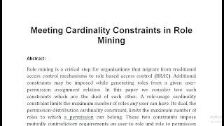 Meeting Cardinality Constraints in Role Mining [upl. by Nakah]