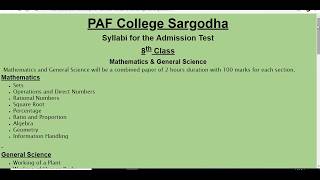 PAF College Sargodha Syllabus for Entry Test Mathematics Gen Science English amp Urdu [upl. by Trent]