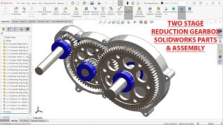 Two Stage Reducer Gearbox Parts and Assembly in SolidWorks [upl. by Figueroa]