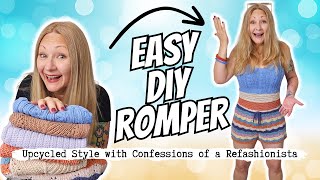 DIY Thrift Flip Transform Crocheted Items into a Cute Romper  Easy Refashioning Tutorial [upl. by Sully772]