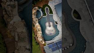 Insane Pool with Guitar Shaped Island amp Natural Rock Waterfalls insanepools backyard guitarlife [upl. by Khai]