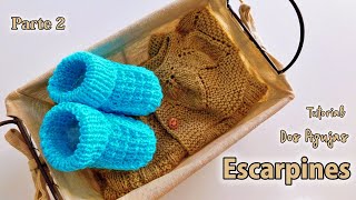 Patrón tutorial Escarpines botitas zapatitos bebes Dos Agujas Tricot  Palitos Parte 2 de 2 [upl. by Siusan749]