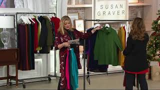 Susan Graver Stretch Peachskin Button Front Big Shirt on QVC [upl. by Aisatal]