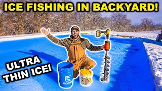 Super THIN ICE Fishing Challenge in My BACKYARD Catch Clean Cook [upl. by Drucie]