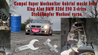 Kumpel Super Mechaniker Gabriel macht beim King Alex BMW 320d E90 Xdrive Stoßdämpfer Wechsel vorne [upl. by Adlecirg]