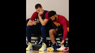 Nikola Jokic scouting horses on his phone at Nuggets practice 😂 [upl. by Enitnemelc]