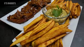 FRIED GREEN PLANTAINS STICKS with Steak  ITS RHODES [upl. by Ntisuj]