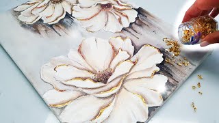 MUST SEE Texture EASY Technique YOU Can Try  DIY Flower Art  Gold Leaf  AB Creative Tutorial [upl. by Elletse]