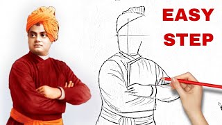 How to draw Swami Vivekananda drawing  Independence day drawing  Freedom fighter drawing [upl. by Enwahs177]