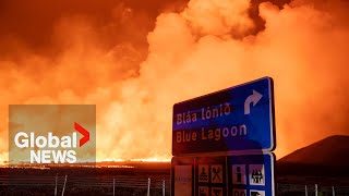 Iceland volcano eruption Blue Lagoon spa evacuated Grindavik spared as new fissure forms [upl. by Lustick40]