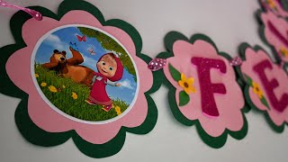 🐻¿Cómo hacer banderines de Masha y el Oso🎀 How to make banners for a Masha and the Bear party🐻diy [upl. by Oswell]