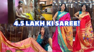 I visited a PAITHANI Manufacturer in YEOLA Original Paithani Sarees with PRICE Pandat Paithani [upl. by Amilas]